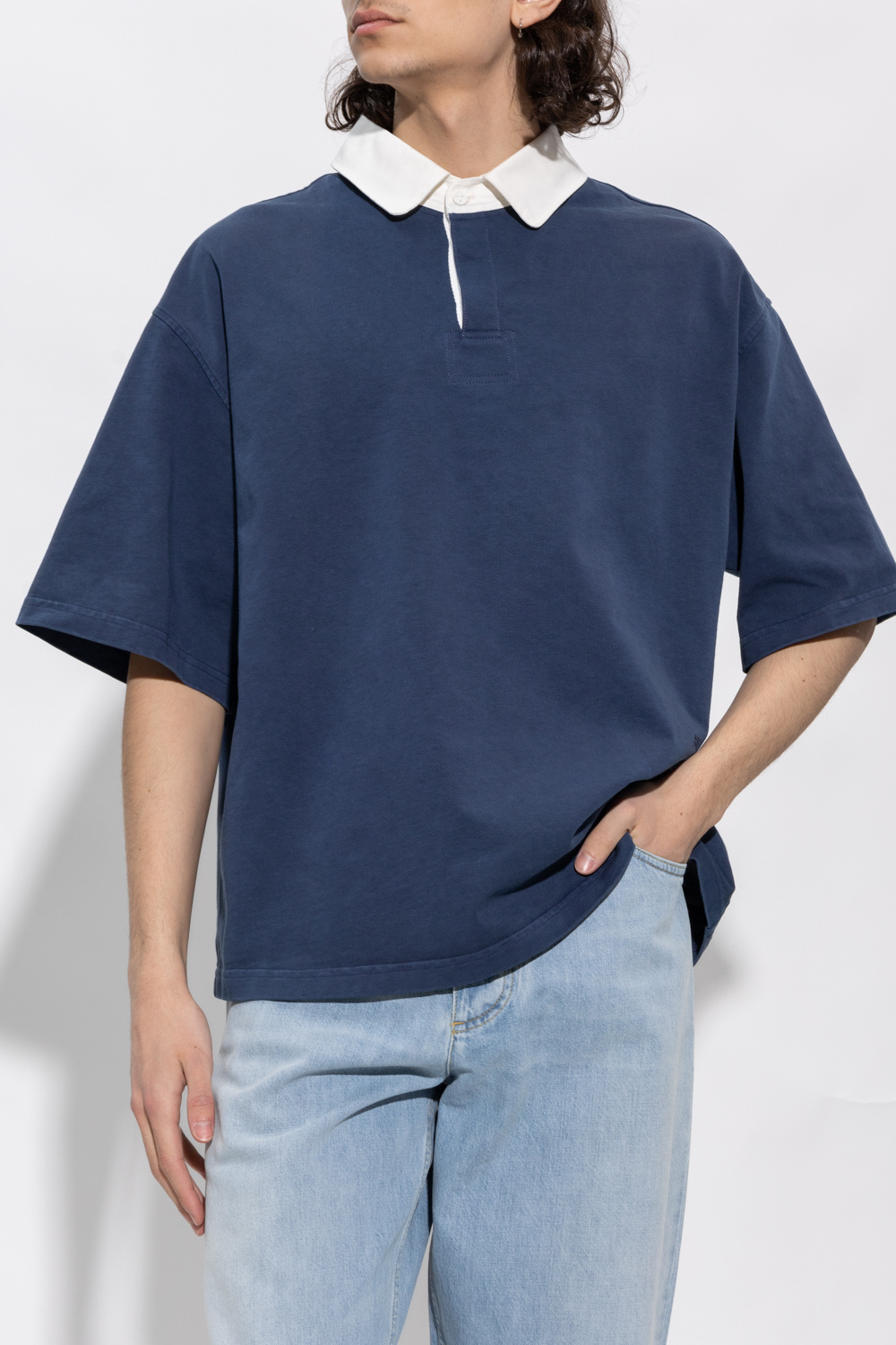 Navy blue Cotton polo shirt Bottega Veneta